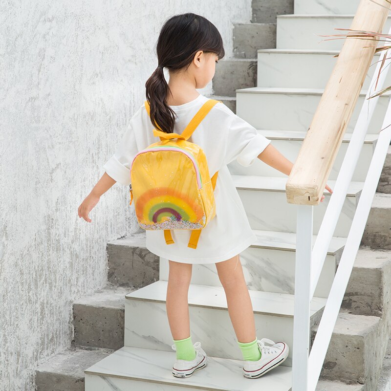 Mochila para niñas pequeñas con arco iris, mochila escolar bonita, mochila con lentejuelas brillantes para niños: Amarillo