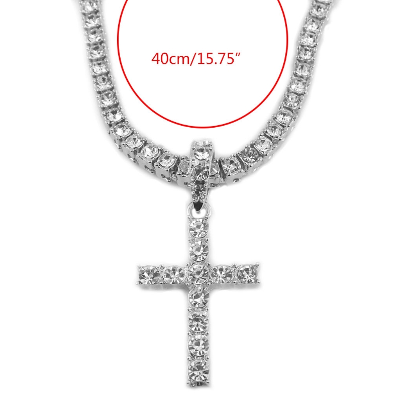 Glanzend Witte Kristallen Kruis Hanger Ketting Heilige Kristallen Kruis Hanger Met Rhinstone Chain Unisex Mode-sieraden