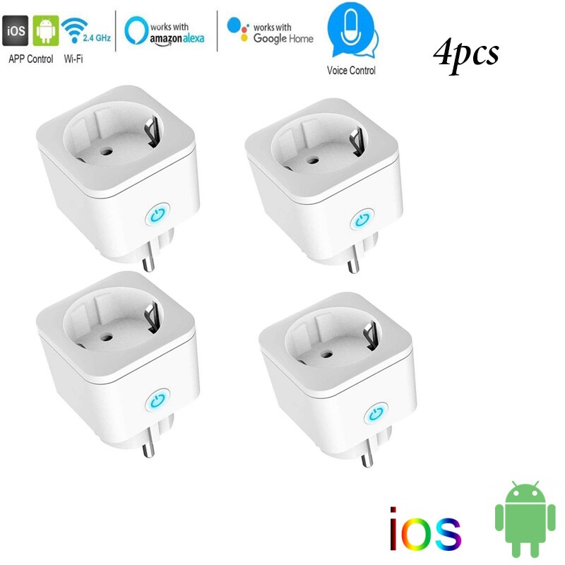 Smart Wifi plug adapter 16A remote voice control power monitor mobile phone voice control WIFI European smart socket: 4pcs