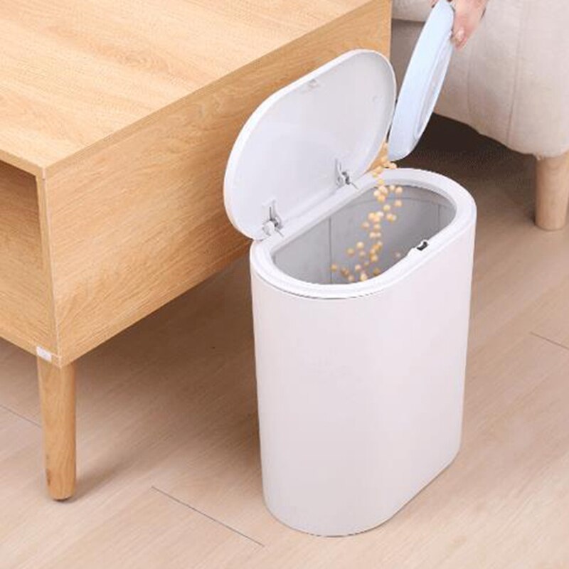 Plastic Narrow Type Kitchen Trash Can Toilet Press Type Waste Bin Dustbin Bathroom Trash Bin Basket Garbage Bucket White