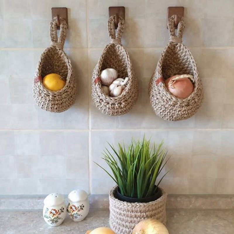 Panier de rangement de pommes de terre et d&#39;oignon en Jute, pour garde-manger, décor de cuisine Boho, paniers de fruits suspendus pour la cuisine