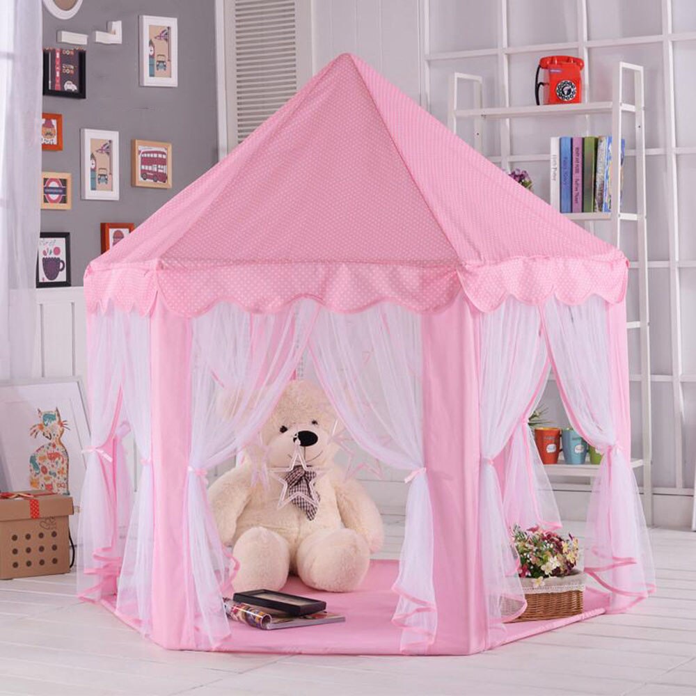 Folding Tipi Children Tent Play House Teepee Portable Toy Tents for Kids Baby Girl Boy Outdoor Indoor Playhouse Princess Castle: Pink