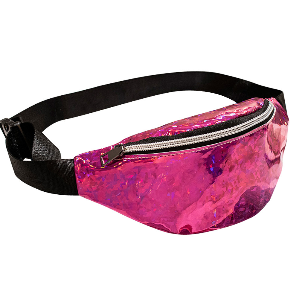 Holographic Waist Bags Female kids belt bag fanny pack waist bag luxury women pochete chest bags heuptas bum sac banane buidel: Hot Pink