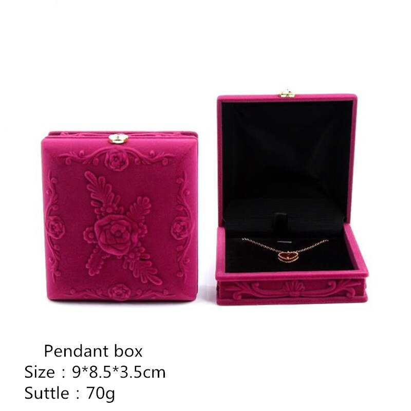 Joyero de terciopelo rosa en relieve para anillos, pendientes, collar, conjunto de joyas de exhibición, Cajas de para joyas, caja de baratijas: Pendant Box
