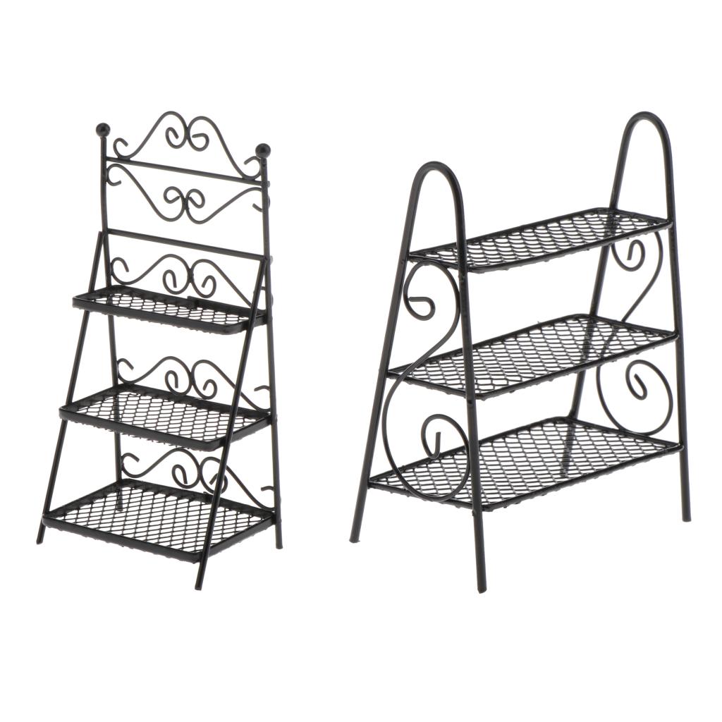 1Pc 1:12 Black Dollhouse Mini Metal Shelf Flower Stand Rack Decor Accessory