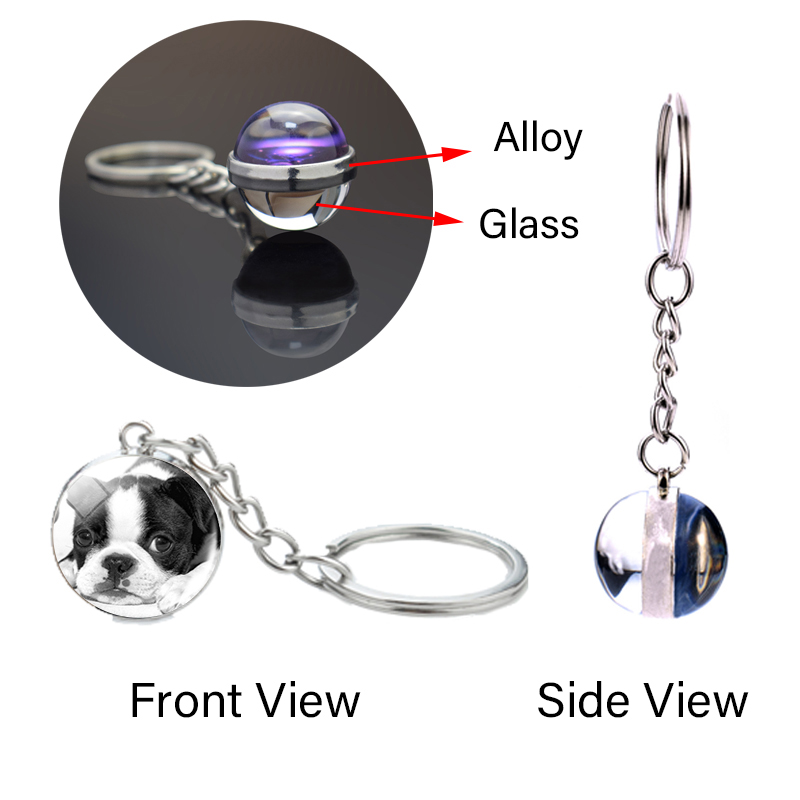 Men's Boston Terrier Keychain Black and White Dog Photo Glass Ball Pendant Keyring Decoration Pendant for Women