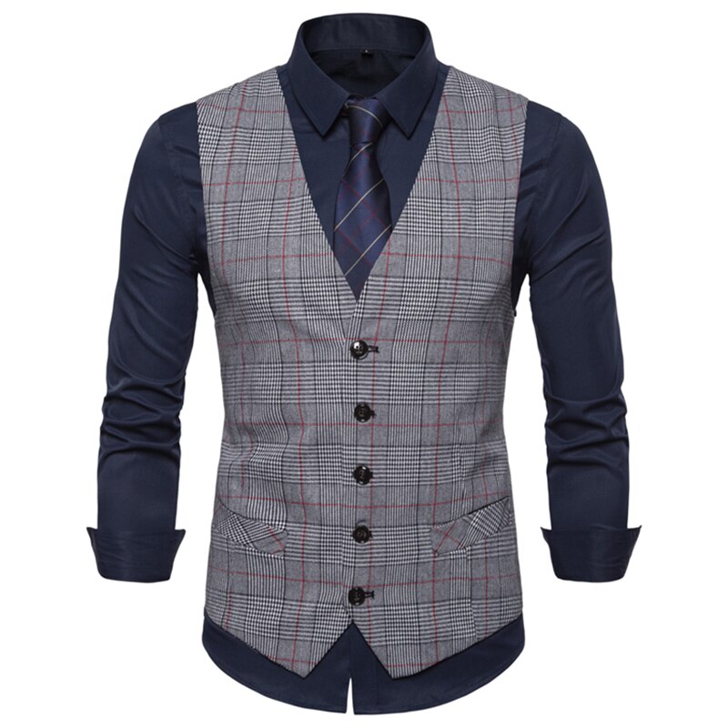 Gilet herre jakkesæt vest herre ternet business casual vest avanceret bryllup brudgom brudgom mænds vest жилетка мужская: Grå / Xxxl