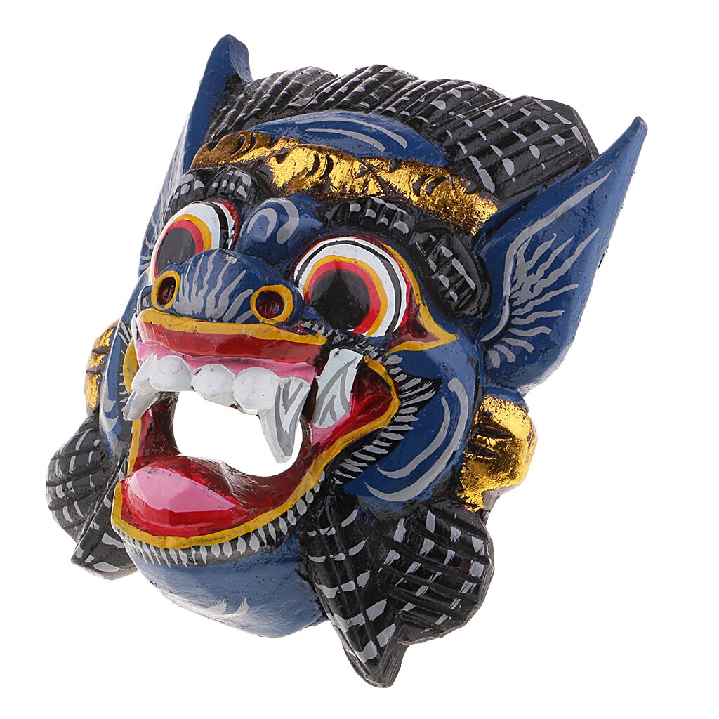 Collectibles Thailand Wooden Hand Carved Facial Mask Wall Hanging Art: Blue