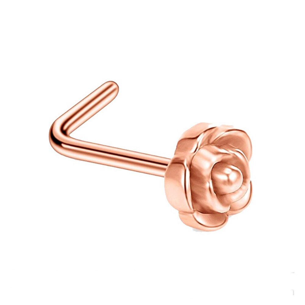 Roestvrij Staal Rose Bloem Neus Stud Set 20G L Vormige Neusringen En Studs Pack Rechte Neus Stud Lot piercing Nariz Bulk: Rose Goud Kleur