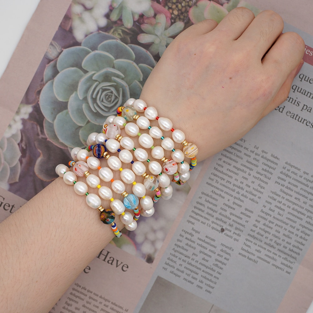 andare2BOHO Reale Della Perla dell'acqua Dolce Del Braccialetto Dei Braccialetti Delle Donne patchwork Perline Boho di proprietà Regalo Dei Monili Pulseras Mujer Moda Fatti A Mano