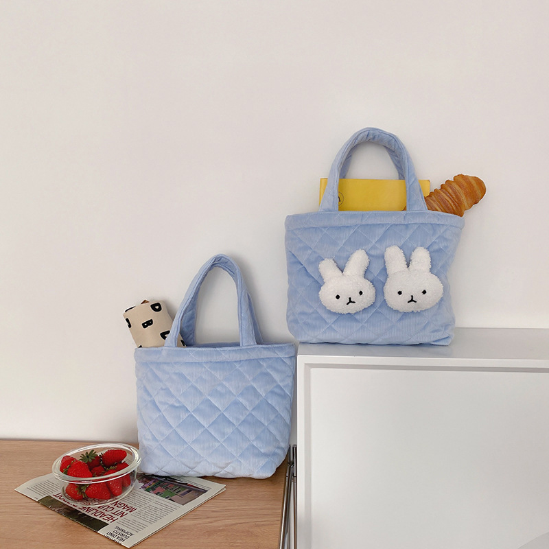 Sac à déjeuner lapin Kawaii, boîte à déjeuner pour femmes, fourre-tout de pique-nique en tissu de coton, petit sac à main, pochette mignonne, sacs de rangement des aliments portables WY351