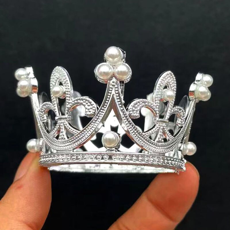 Pärla kristall krona mini krona kristall pärla topper tiara hår ornament prydnad prinsessa bröllop födelsedag baka tårta: 4