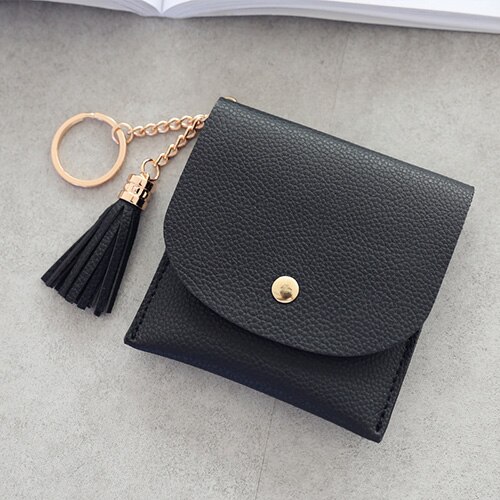 ETya Mode Vrouwen Portemonnee Korte Lederen Mini Portemonnee Vrouwelijke Casual ID Card Houders Tassen Dames Portemonnee Roze Clutch Kwastje tas: Zwart