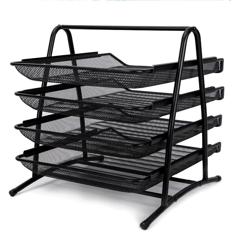 Mesh Ocument Shelf Three Layer Four-layer Document Holder Data Basket Storage Shelf Metal File Frame Office Desktop Rack Files