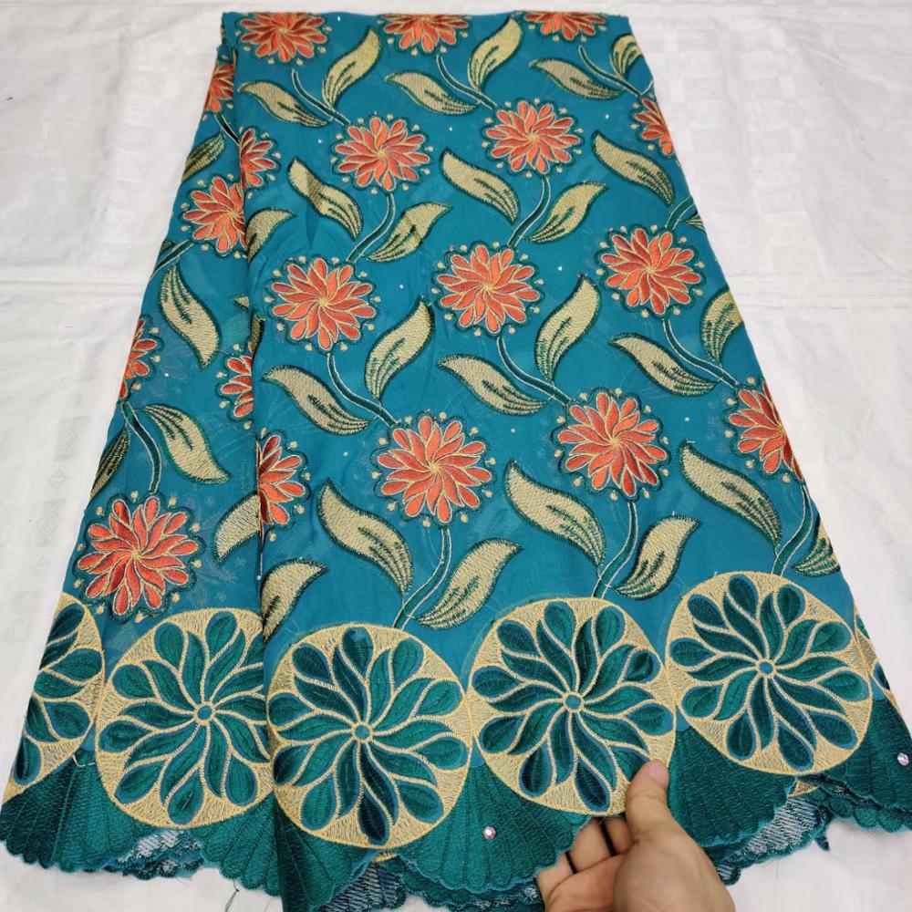5 yard cotton lace fabric latest heavy beaded embroidery African cotton fabrics Swiss voile lace popular Dubai style: green