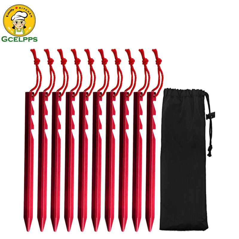 Tent Pegs Pack of 10 Aluminium Alloy Camping Pegs with Nylon Bag Perfect for Outdoor Panic Anchor Tents Porches Tarps