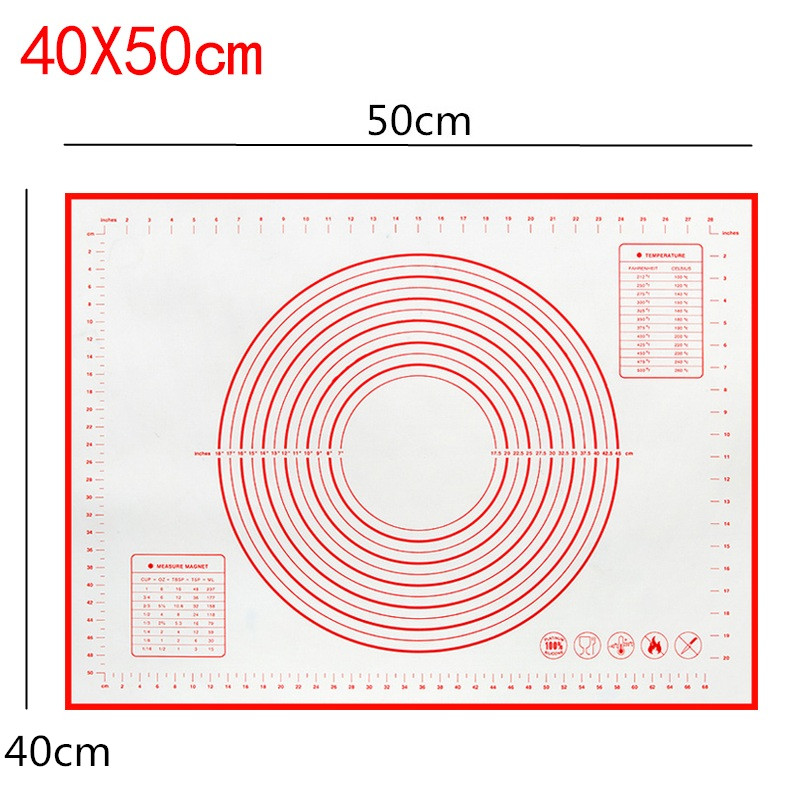 Silicone Baking Mat Scale Rolling Dough Pad Kneading Dough Mat Non Stick Pastry Oven Liner Bakeware 60*40/40*30cm: 40x50cm red