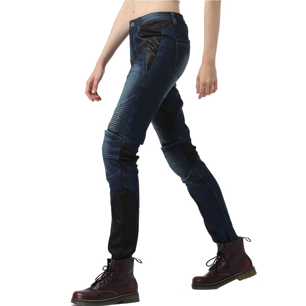 Kvinder sport jeans ce pansrede mesh luftbukser til motorcykel motorcykel dirtbike off road atv hockey skiløb rustning beskyttende bukser: Blå / 25
