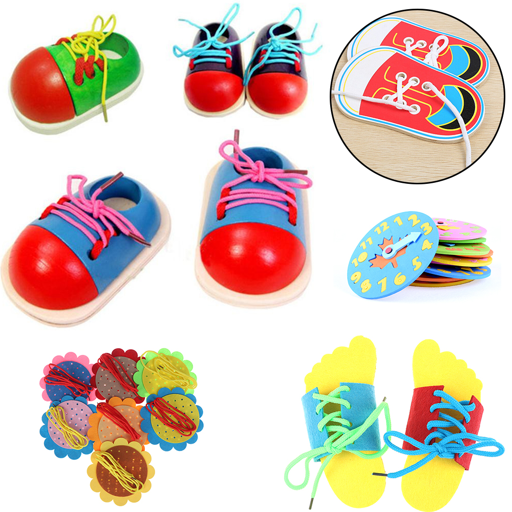 1 pezzo FAI DA TE Orologio Eva Apprendimento Educazione Del Bambino Allacciatura Scarpe Bambini Montessori Giocattoli di Legno Per Bambini Giocattoli Per Bambini