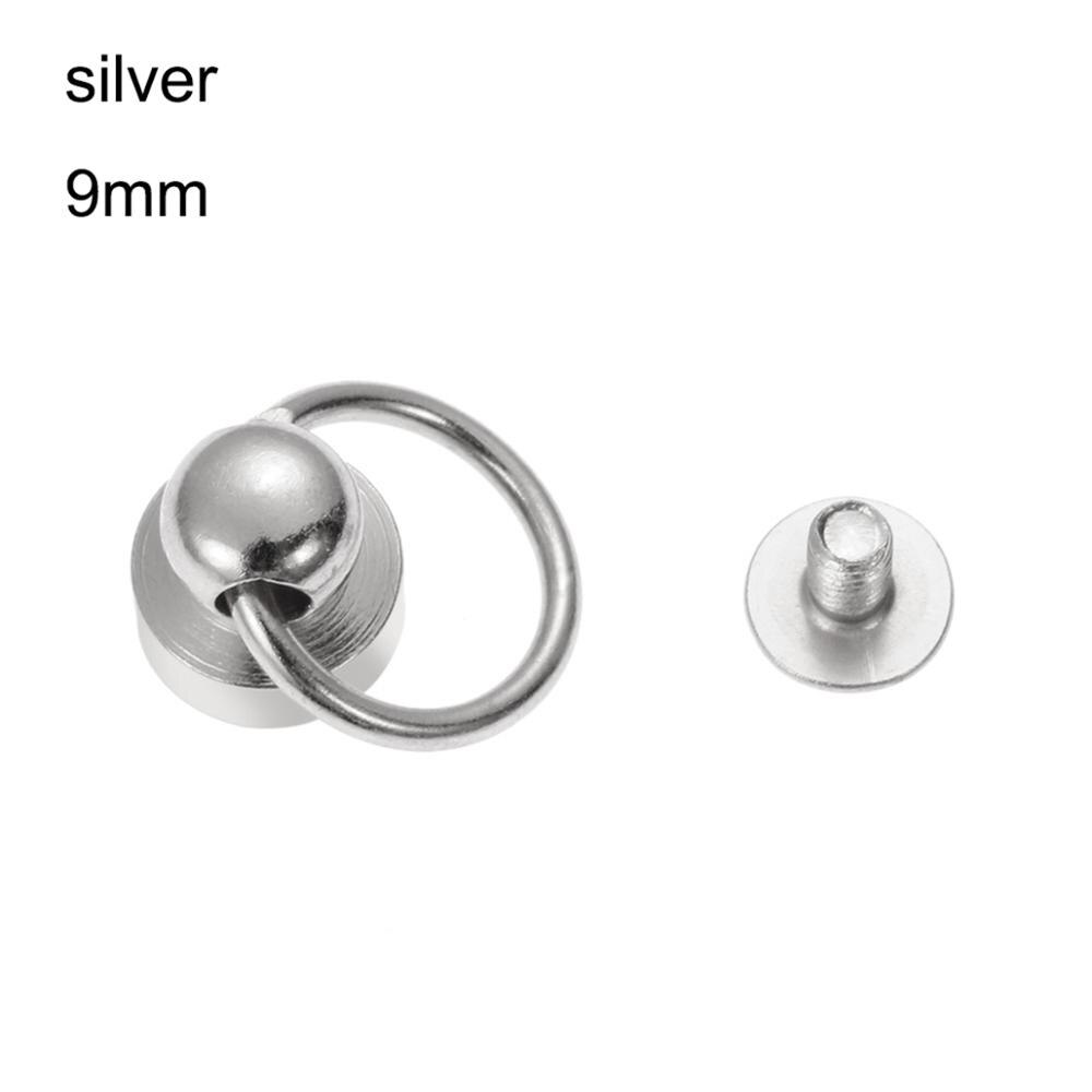 10 piezas de remache giratorio, botón de Metal, cabeza de anillo redondo, tornillo trasero, artesanía de cuero, remache de clavos de latón: 9mm silver