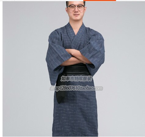 Male Traditional Japan Kimono Bathrobes Mens 100% Cotton Robe Yukata Men Nightgown Bath Robe Summer Sleepwear with obi A52602: 2 / M