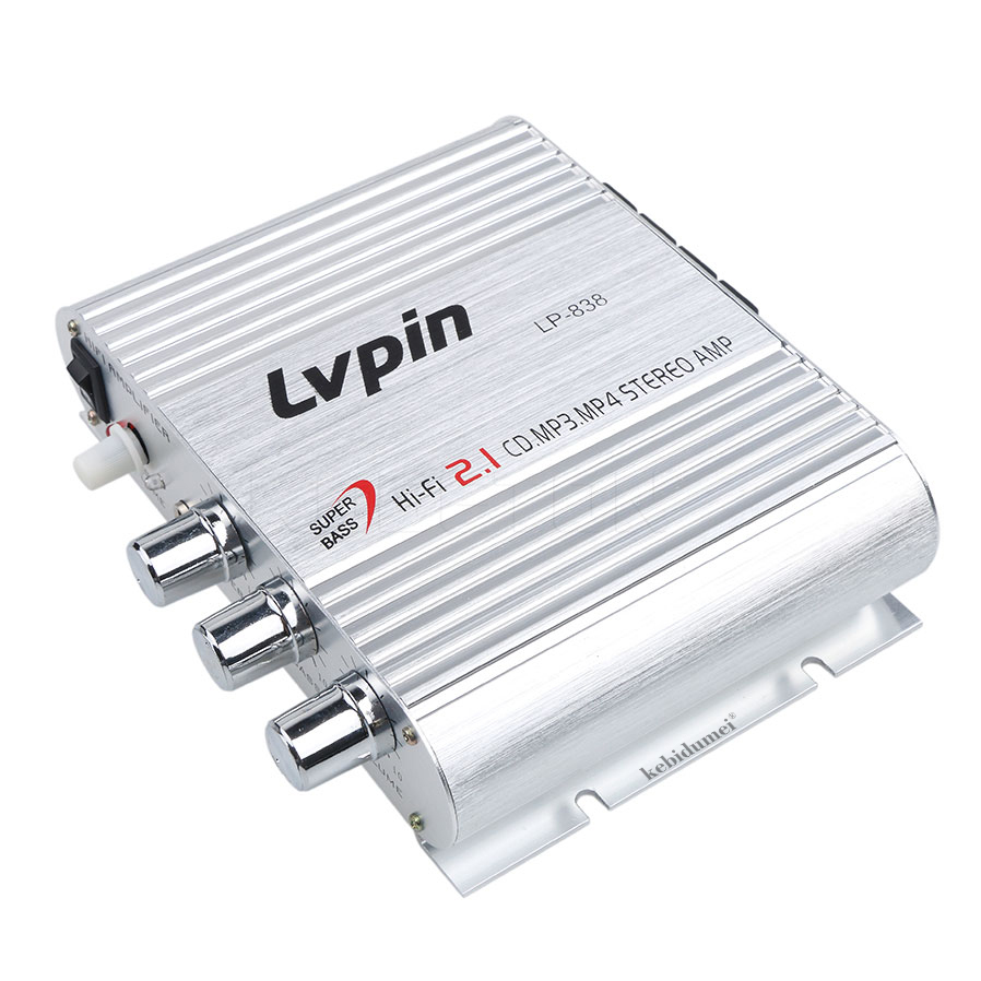 FOR LVPIN 12V 200W Mini Hi-Fi Stereo Amplifier MP3 Car Radio Channels 2 House Super Bass: Silver