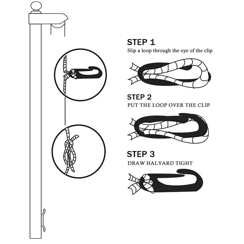 JFBL Flagpole Rope Clips String Flag Pole Hooks Kit 1/4 Inch 50 Ft Nylon Replacement Thick Wire Hang Flag Flagpoles Line
