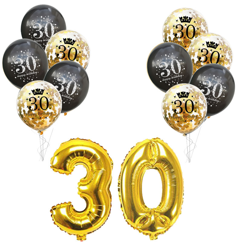 30th Birthday Party Supplies Black Gold Disposable Paper Plate Cup Banner Number 30 Balloons for Men Woman 30 Birthday Party