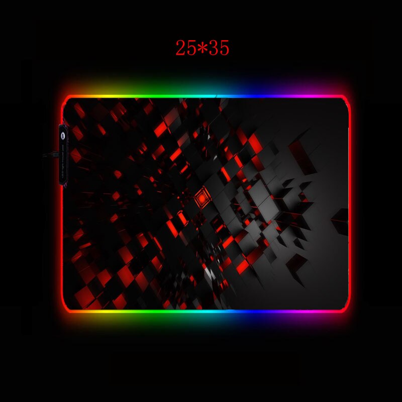 Mairuige Red Black Abstract Large RGB Mouse Mat Locked LED Lighting Rubber Gaming Mousepad Anti-slip for Computer PC Mice: 250X350MM / 4MM