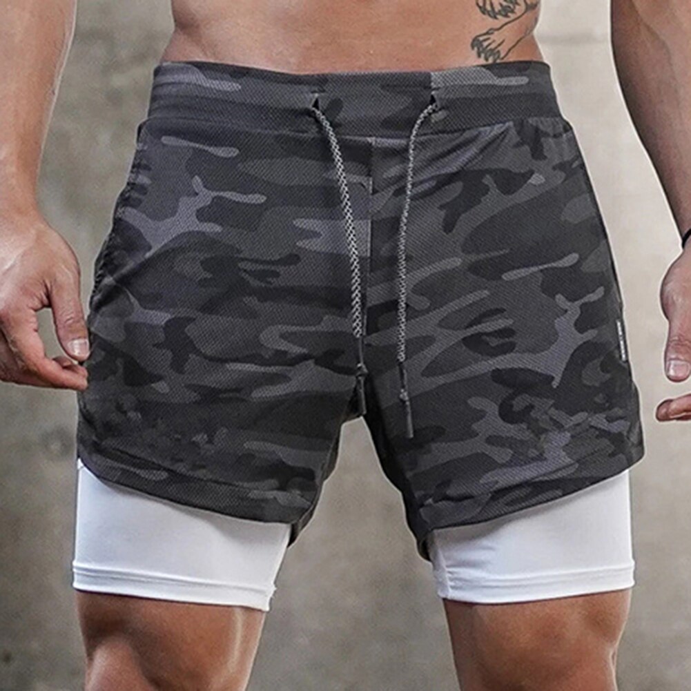 Lauf Camo kurze Hose Männer 2 in 1 Doppel-Deck schnell trocken Fitnessstudio Sport kurze Hose Fitness Joggen trainieren kurze Hose männer Sport Kurze Hosen