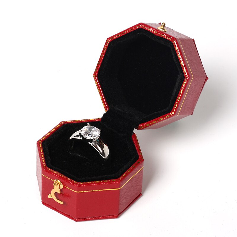 Mini Zwarte Achthoekige Pu Lederen Vintage Sieraden Display Voorstel Trouwring Box Voor Mannen En Liefhebbers Dating