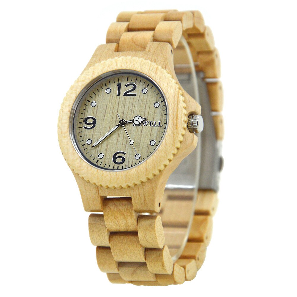 Reloj de granos de madera BEWELL para hombres y mujeres, relojes de Madera hechos a mano, movimiento de cuarzo Luminouse, madera de sándalo rojo de Arce, de San Valentín 038A: maple