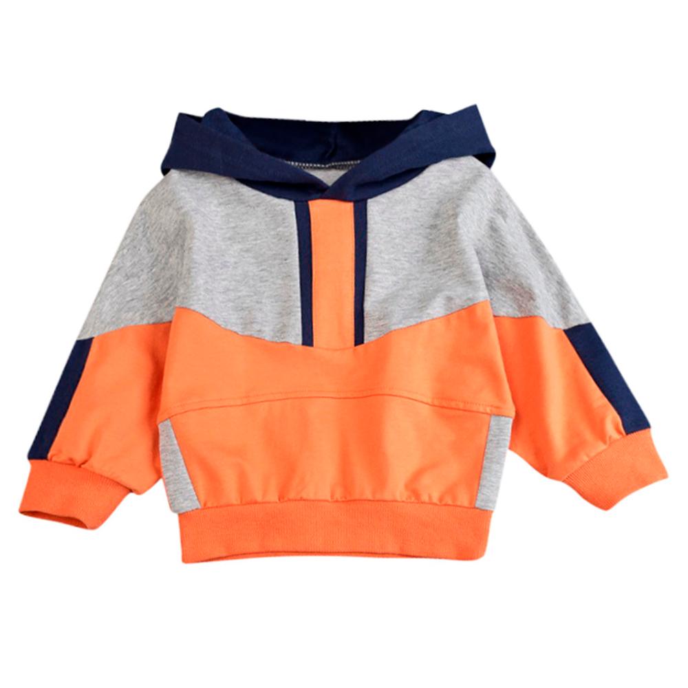 Abrigos de bebé niño niños coloridos costura con capucha pulóver camiseta Tops ropa de abrigo para niños: Naranja / 6 meses