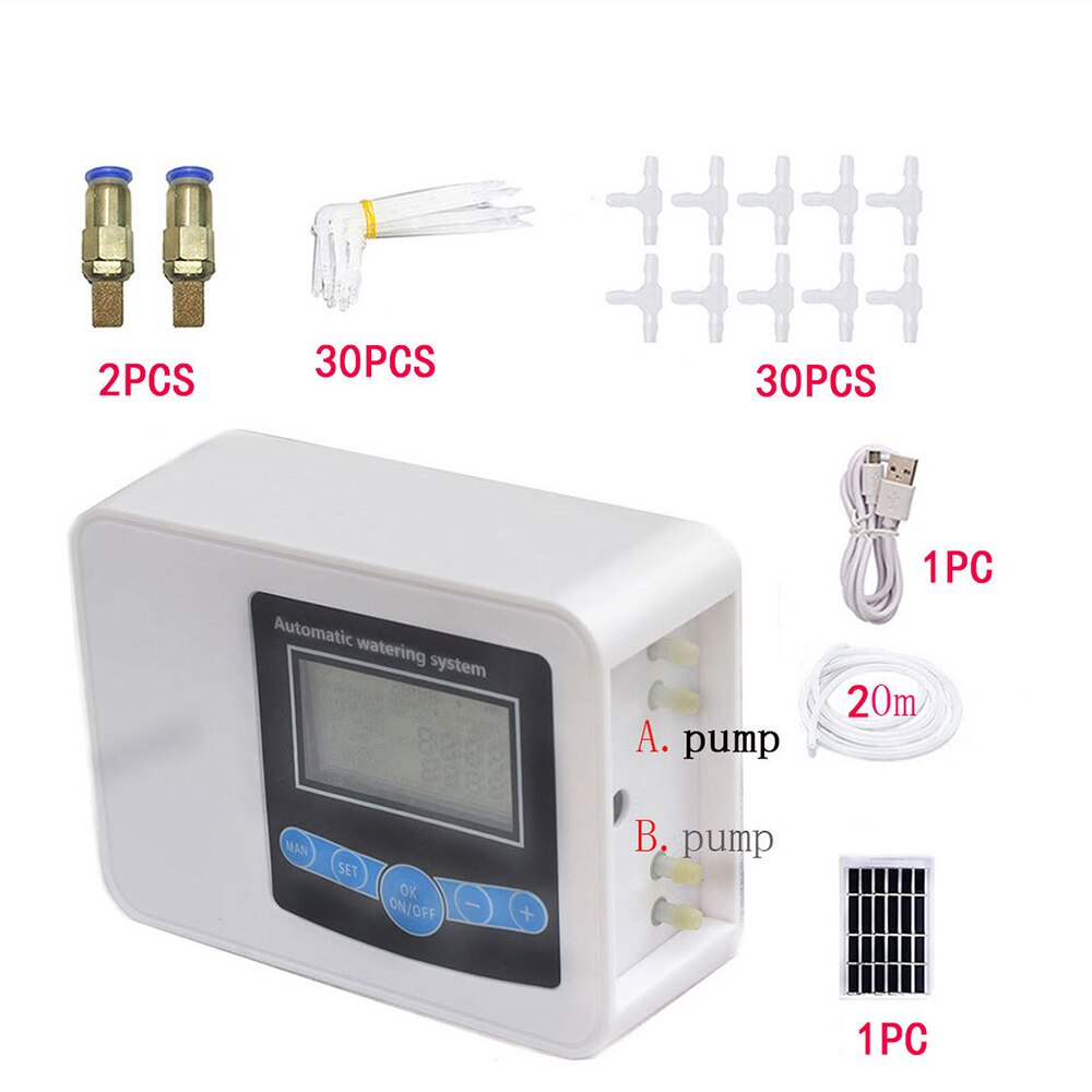 Solar Double Pump Watering Device Watering Timer Automatic Irrigation Water Timer Outdoor Garden Watering Timer Controller Tool