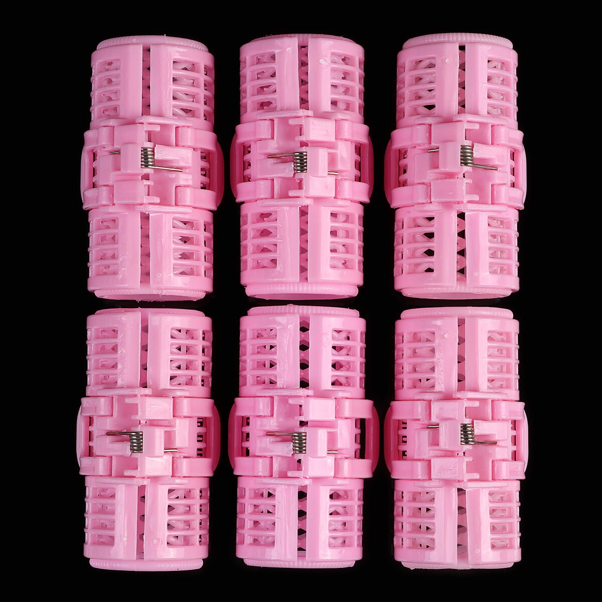 6 stk/sæt plastik pink greb klæbende frisør hår krøllerulle fjederclips dobbeltlag krøller hjemmebrug gør-det-selv-hårstylingværktøj