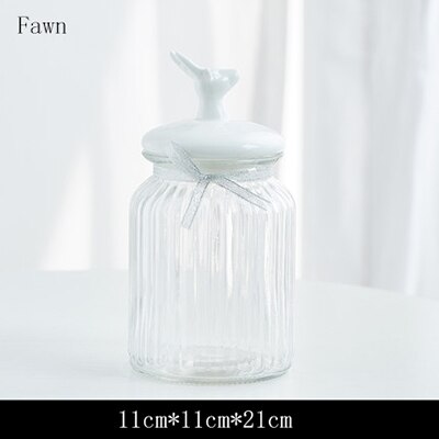 Suiker Blikjes Europese Glazen Snoep Opslag Jar Keramische Konijn Cover Crystal Opslagtank Decoratie Ornamenten Keuken Crystal Jar: Fawn