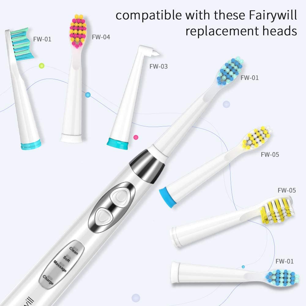 Fairywill Electric Toothbrush Rechargeable 3 Modes buy one get one free Sonic Toothbrush Travel Toothbrush 3 Brush Head