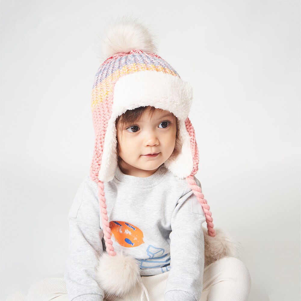 Baby vinter pompon hue strik børne hue til drenge og piger med fleece foring bomber caps til børn