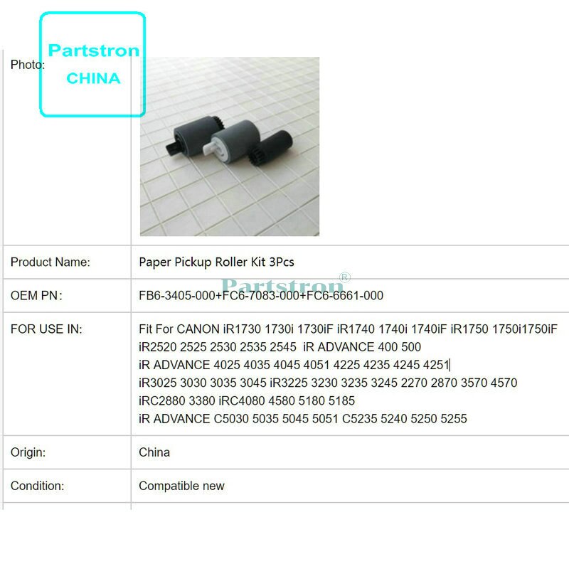 Paper Pickup Roller Kit Fit Voor Canon iR1730 1730i 1730iF iR1740 1740i 1740iF iR1750 1750i1750iF iR ADVANCE 400 500