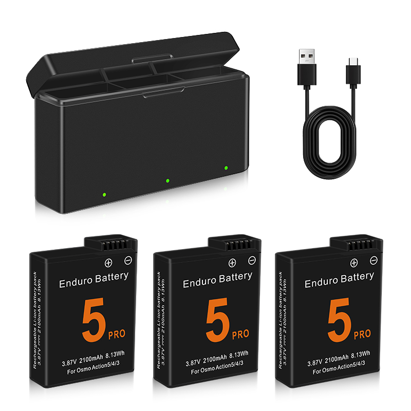 Battery for DJI Osmo Action 5 Pro Action Camera Batteries 3 Slots Fast Charger 2100mah Battery for Osmo 3 4 5 Pro Accessories