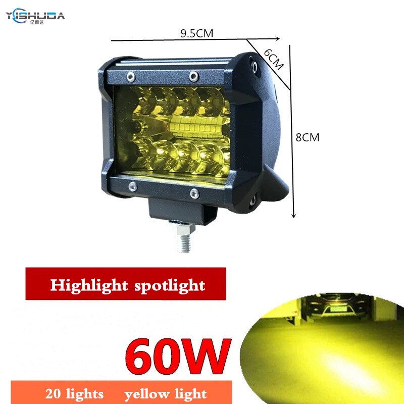 1PCS LED light 60W 120W LED Work Light Bar Square Spotlight 12V -30V Offroad LED Light Bar For Truck Offroad 4X4 4WD Car SUV ATV: 60W 20lights yellow