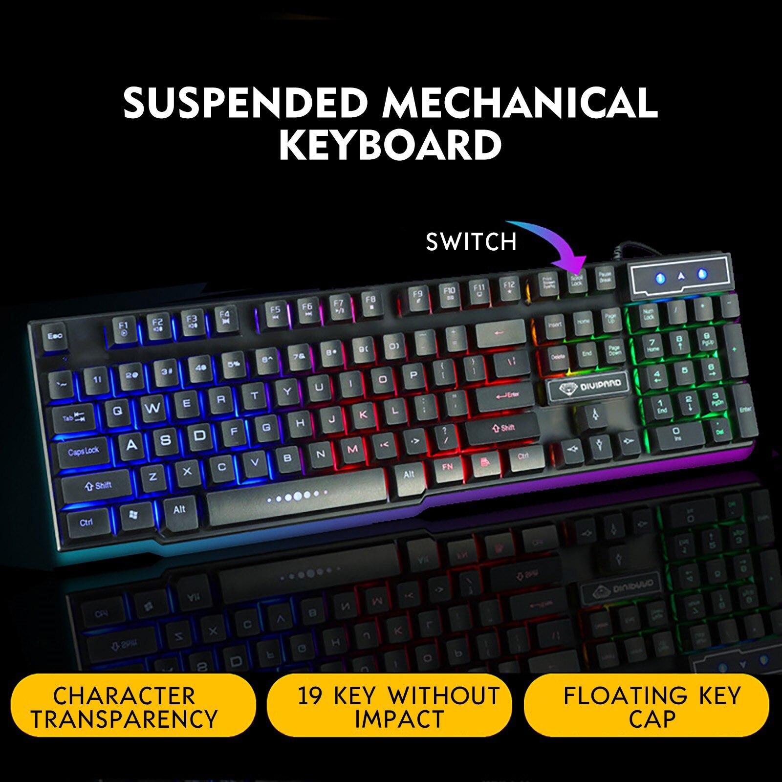 2021New GK50 Wired Mechanical Gaming Keyboard Floating Cap Waterproof Rainbow Backlight USB 104 Keycaps Computer Game Keyboards