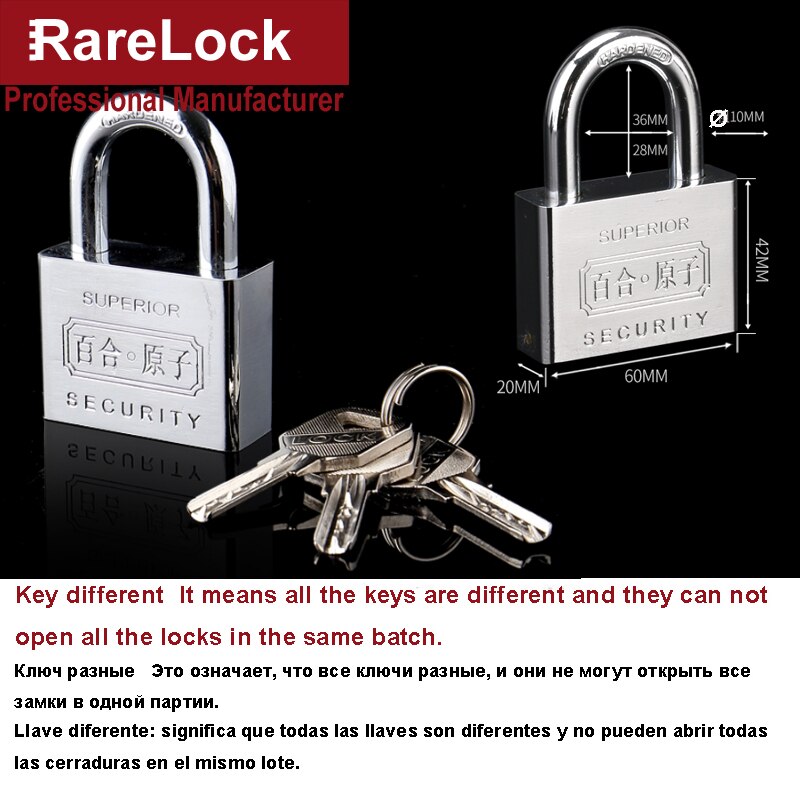Spezielle Schlüssel Vorhängeschloss 50-60mm für Tor Tür Schrank Luft Kasten Schule FITNESSRAUM Schließfach Hardware- DIY Rarelock Frau462X ich: 60mm Schlüssel unterschiedlich