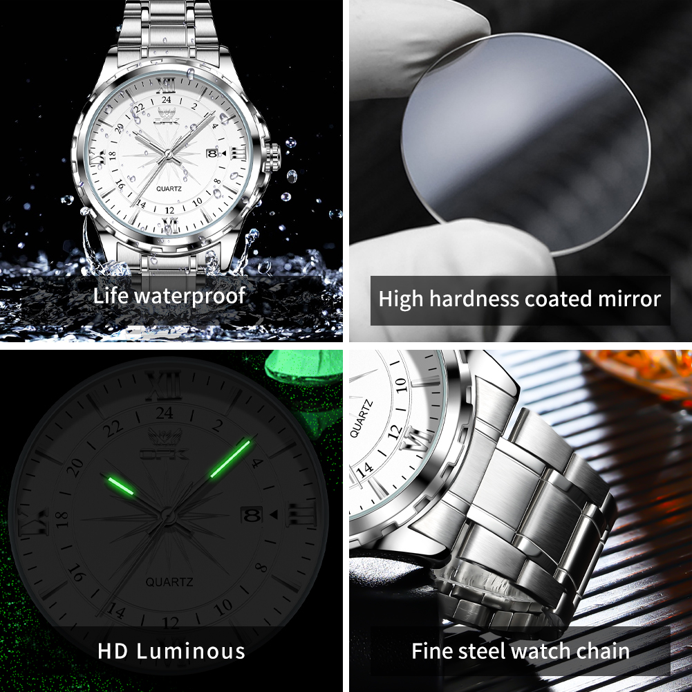 OPK stalen riem dubbele kalender heren quartz horloge 6003