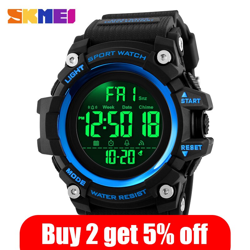 Skmei sport klokker herre digital klokke klokke 2 tid 12/24 timer el ligjt vanntett armbåndsur relogio masculino 1384
