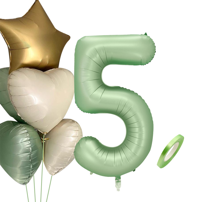 1SET 40inch Green Number Balloon With Star Heart Foil Balloons For 30 40 50 Adult Birthday Home Supplies Kids Party Decorations: Light Grey