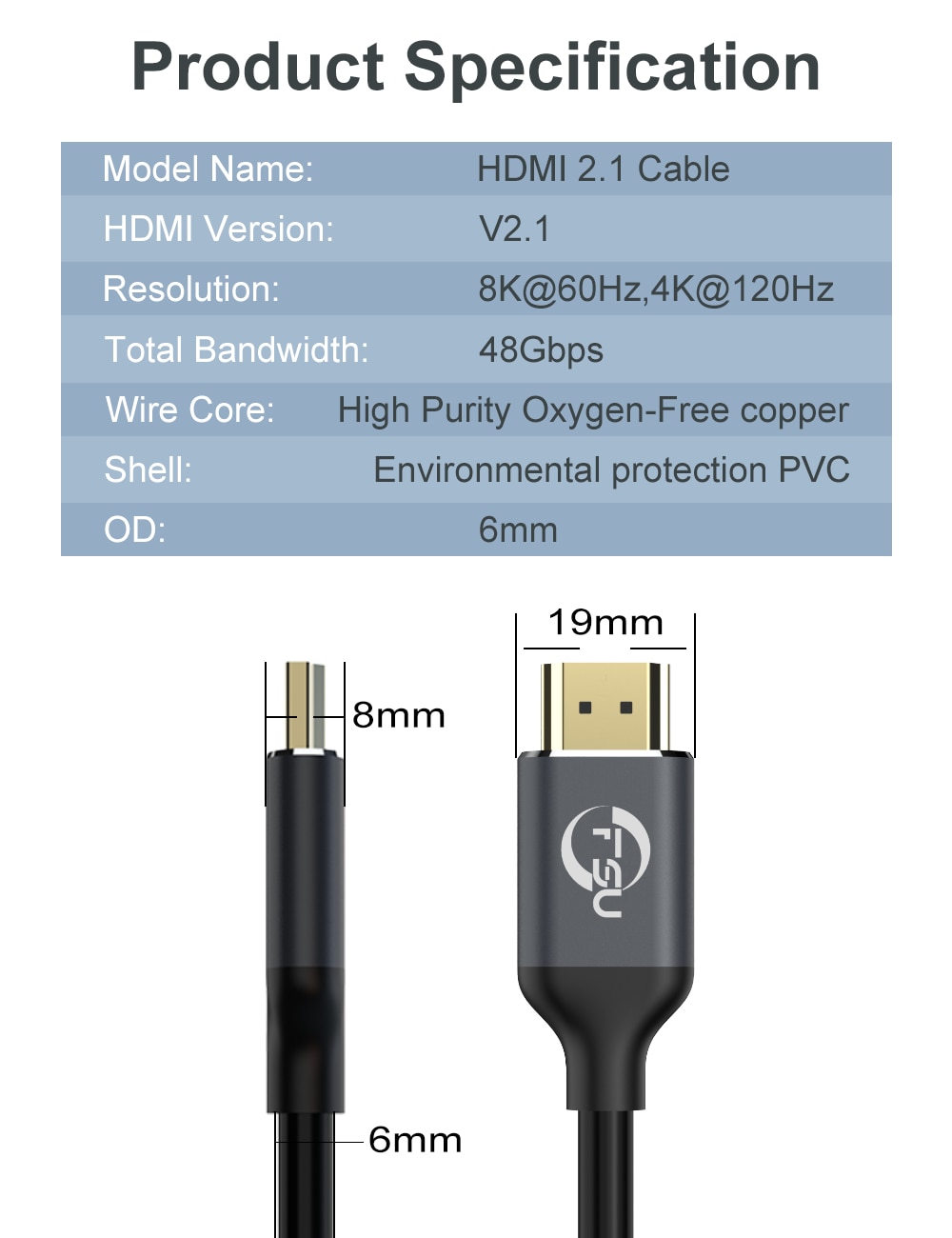 High Speed HDMI 2.1 Cable 8K/60Hz 48Gbps 3D Male to Male HDMI Cable Cord for PS4 HD TV Box Projector Cable 4K 8K HDMI Cable 2.1