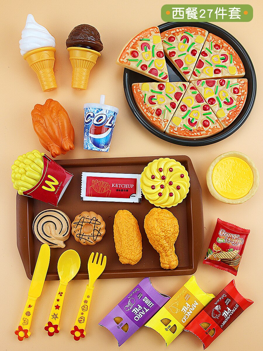 Kinderen Spelen Huis Model Voedsel Steamer Gestoomde Gevuld Broodje Snack Hamburg Westerse Voedsel Sushi Maaltijd Keuken Meisje Speelgoed Set: Western 27 Pieces A02