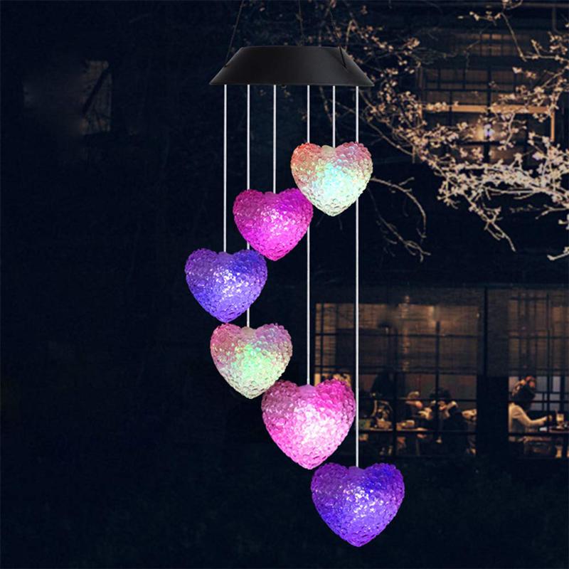 Hart Vorm Solar Wind Chime Lamp Outdoor Kleur Veranderende 6 Leds Wind Chime Licht Kleurrijke Decoratie Licht Party Yard Festival