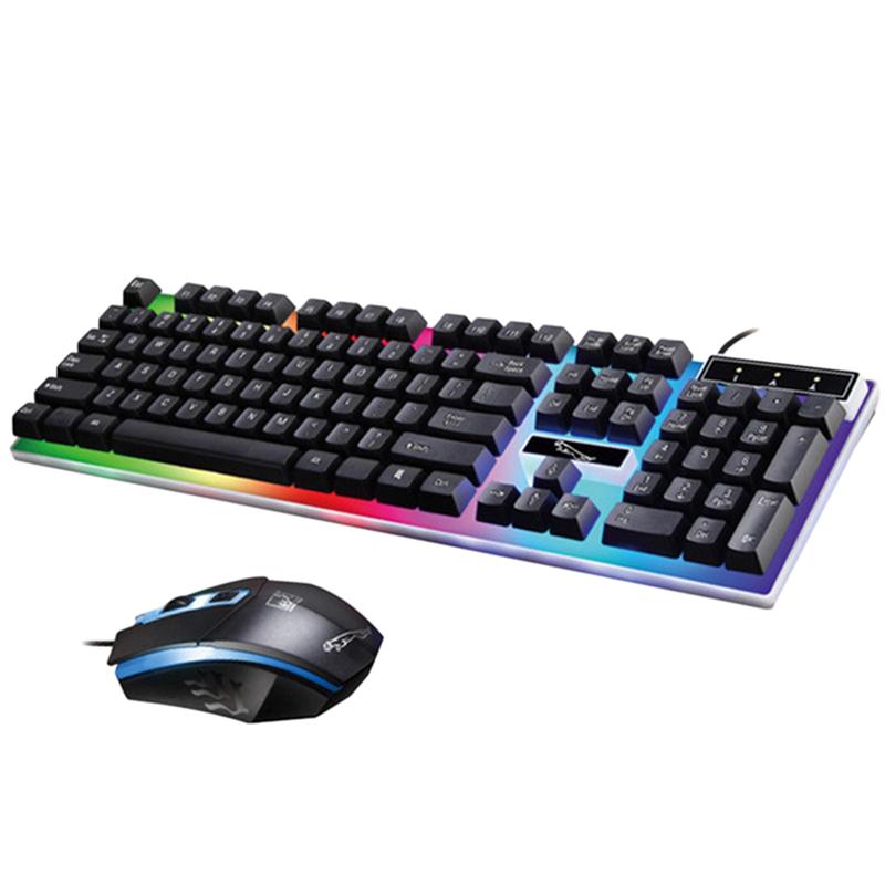 Wired Colorful Backlight Mechanical Feel Keyboard Gaming Ergonomic Keyboard And Mouse Kit USB Wired Backlit Keyboard And Mouse: Black